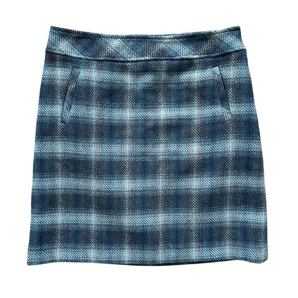 Talbots Wool Blend Pencil Skirt Womens Sz 8 Blue Plaid short Professional Preppy - Picture 1 of 10